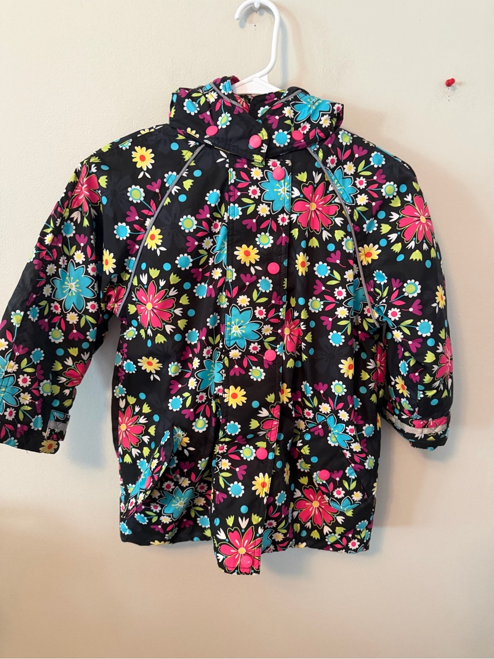 Hanna Andersson Floral Puffer Jacket - Black with Pink, Blue & Yellow Flowers